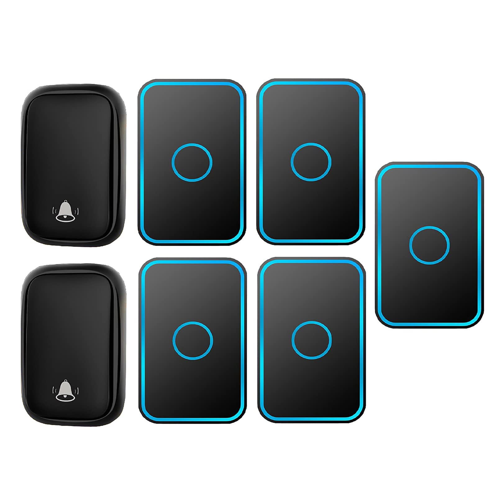 Timbre inalámbrico Que no Requiere batería, Resistente al Agua IP44, Alcance inalámbrico de 150 m, 5 receptores enchufables, 60 melodías y 5 Niveles de Volumen(Black)