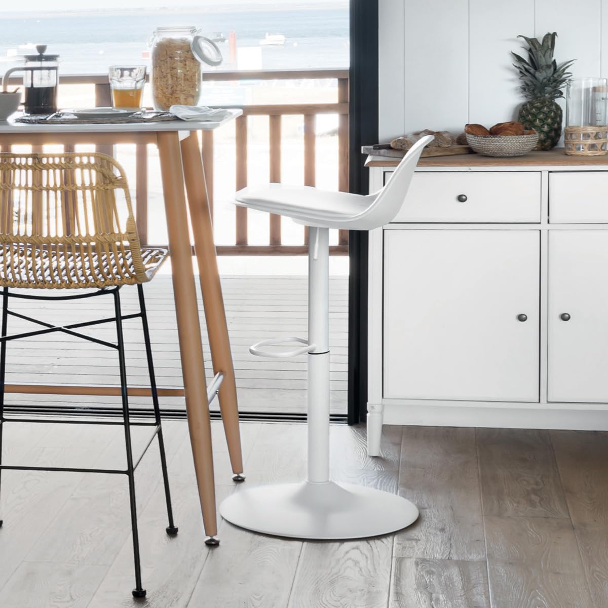 Tabouret Chaise de Bar Blanc Moderne Hauteur Ajustable - Atmosphera