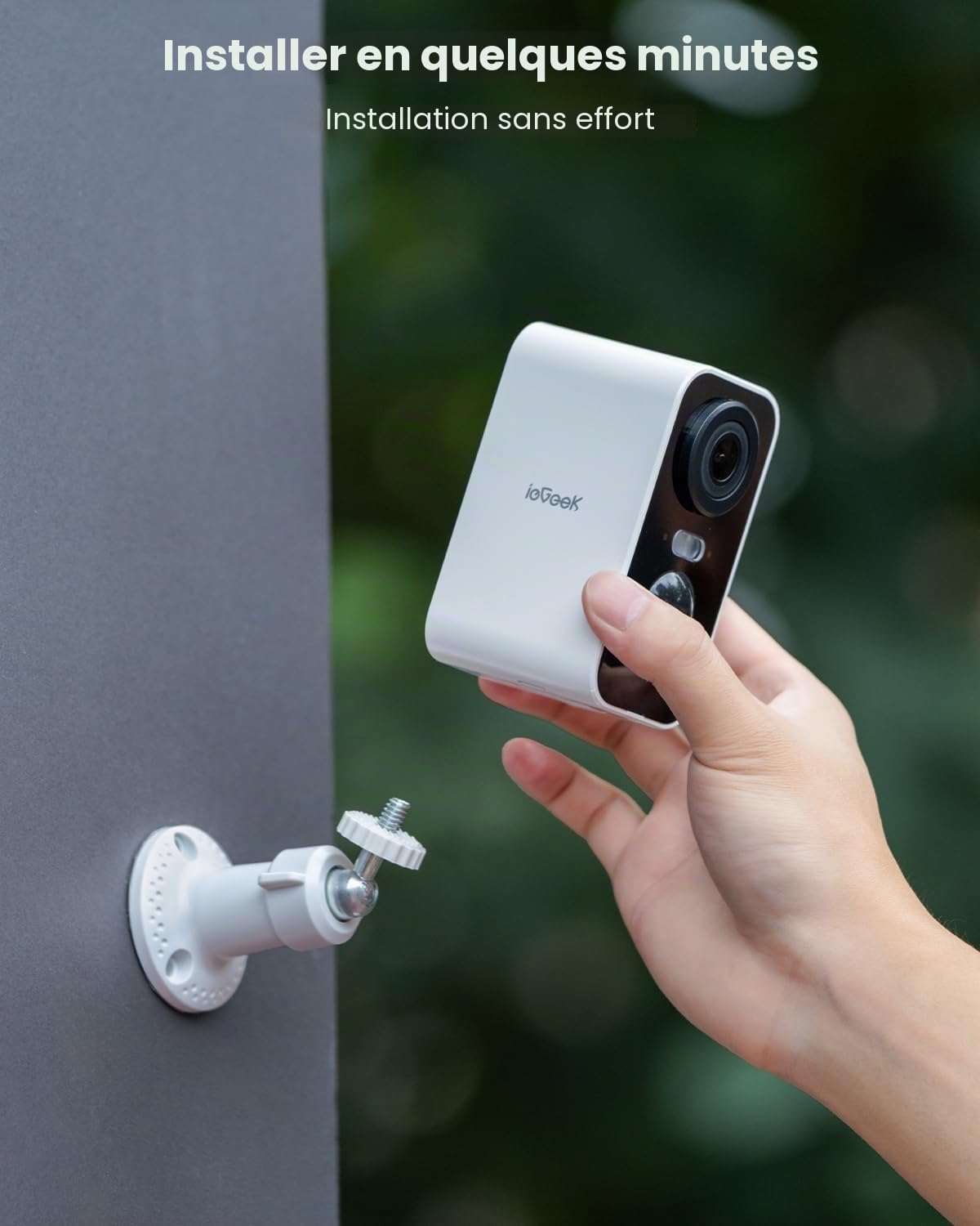 ieGeek Caméra Wi-Fi 2K extérieur/intérieur sans fil, batterie, phare et alarme intégrés, vision nocturne à couleurs, détection de mouvement PIR, 2 voies audio, stockage SD/Cloud, WiFi 2,4 GHz, IP65