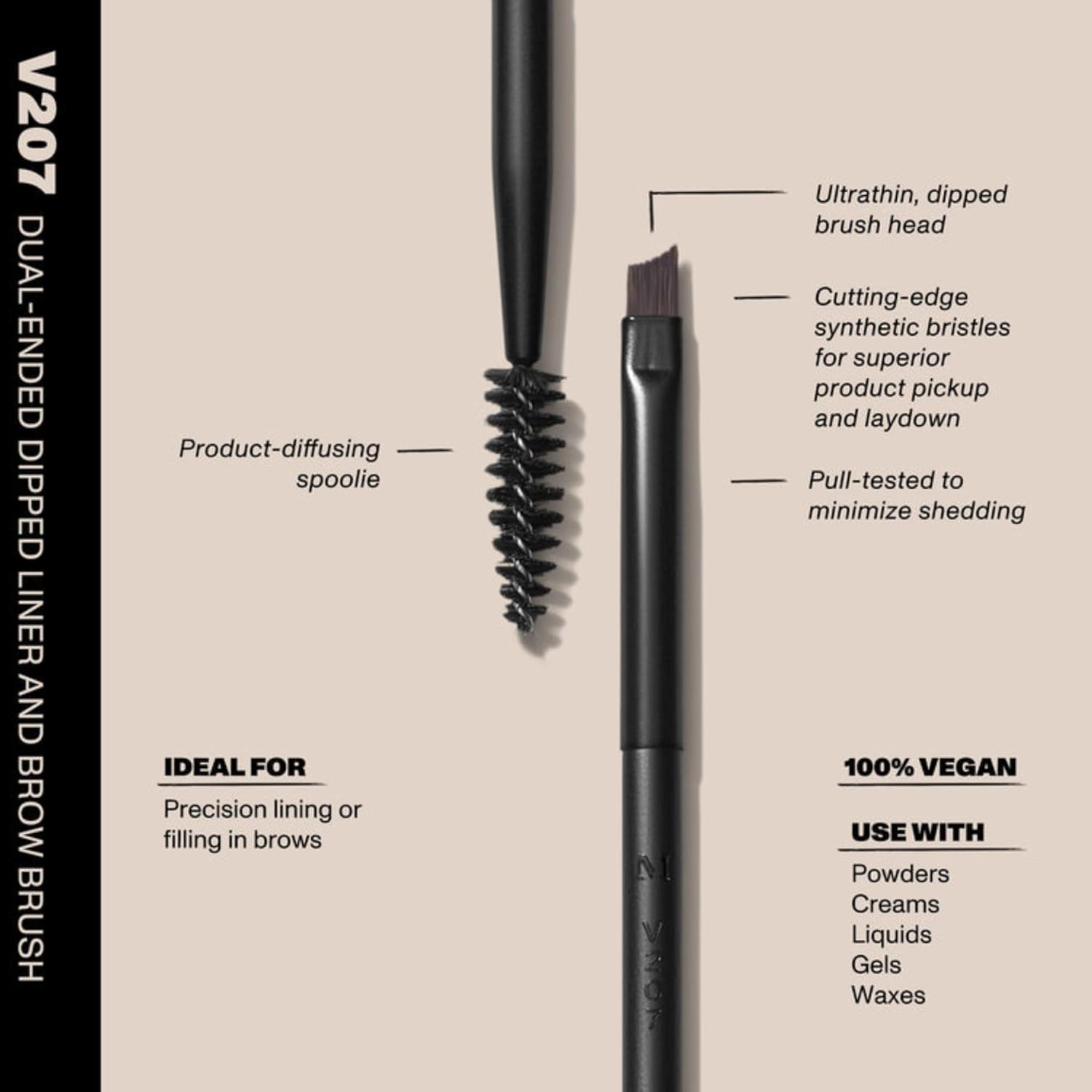 Morphe V207 Dual-Ended Dipped Brow & Thin Eyeliner Brush - Vegan Pro Series Makeup Brush for Precision Lining or Filling in Brows (1 Count)