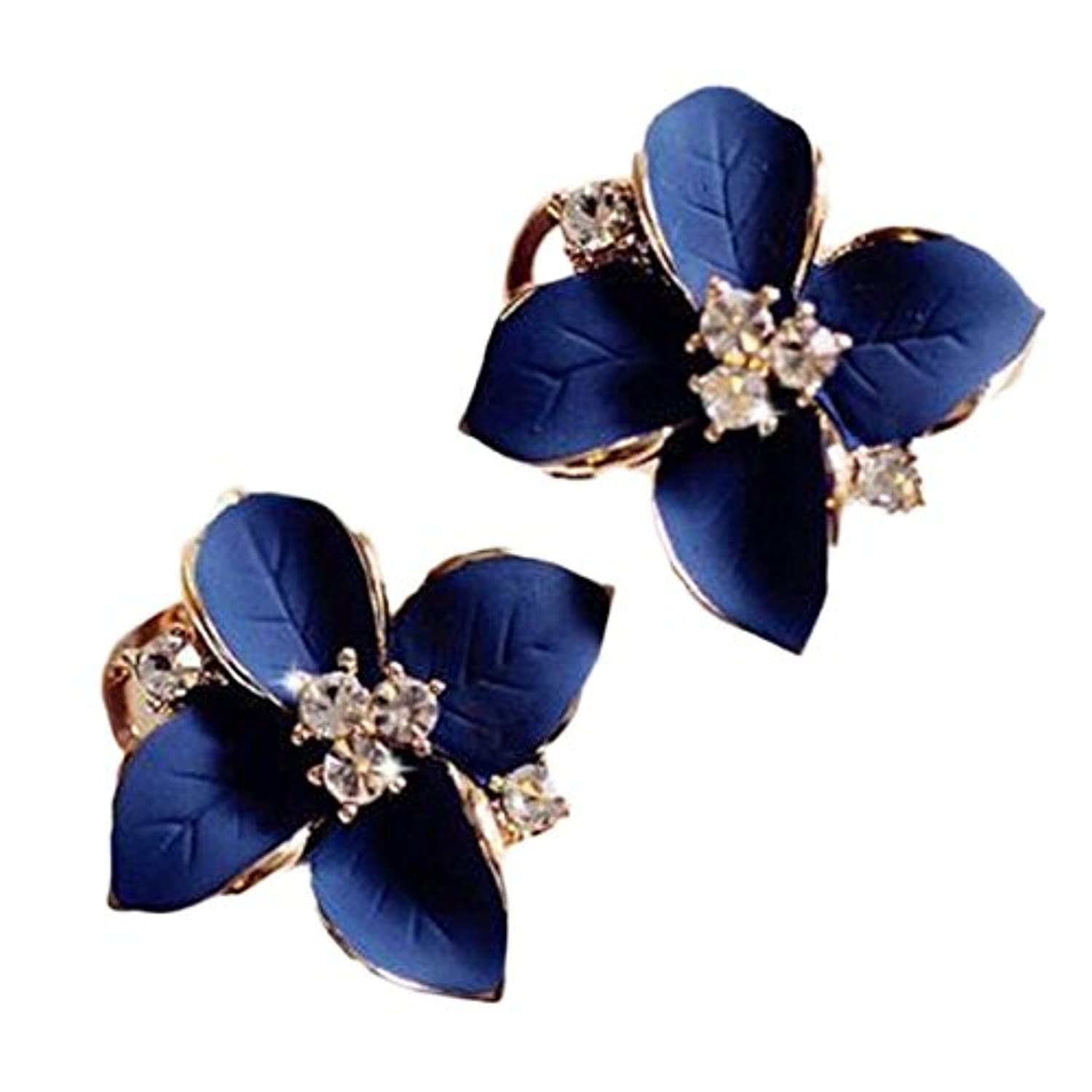 Enamel Blue Flower Fancy Tops Stud Earrings for Women and Girls (Blue) (8540er)
