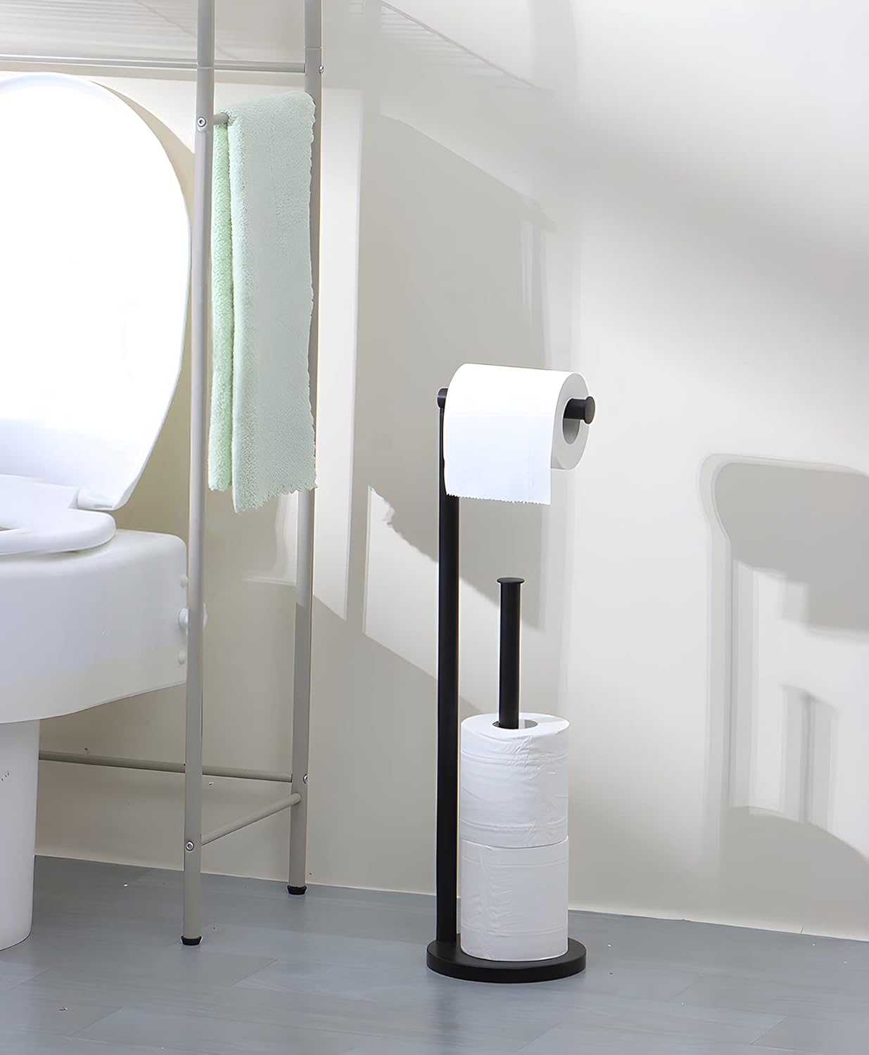 Toilet Paper Holder Free Standing Toilet Paper Holder, Black