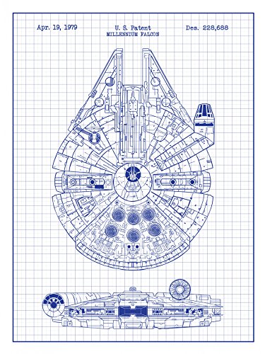 Star Wars Millennium Falcon Design Patent Art Poster 18 x 24 inch Silk Screen Print - White