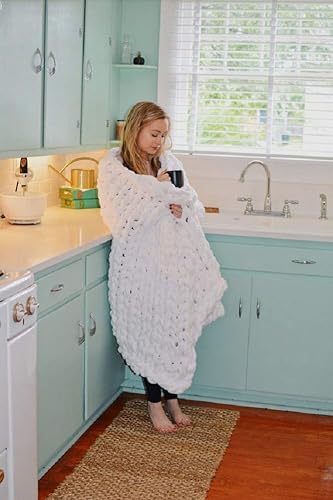 Miniatura 6 de Cobija de lana de merino de Clootess, gruesa, hecha a mano, estilo bohemio, para dormitorio, decoración del hogar, estambre gigante.