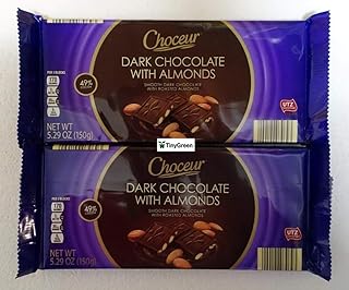 Choceur Dark Chocolate with Almonds Smooth Dark Chocolate with Roasted Almonds 49% Cocoa 5.29oz 150g (Pack of Two)