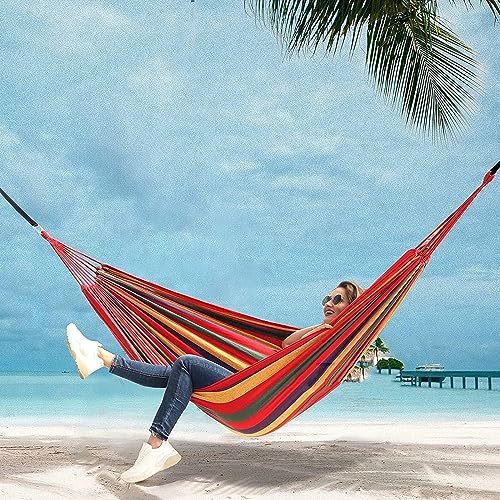 ORILEY Camping Hammock Swing Cotton Fabric Portable Travel Tree Hanging Bed Indoor Outdoor Garden Beach Sleeping Jhula for Baby Adults Men & Women (235 x 80CM)