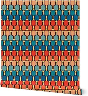 Peel & Stick Wallpaper 6ft x 2ft - Pickleball Stripe Retro Geometric 80S Colorful Sports Paddle Blue Orange Ombre Custom Removable Wallpaper by Spoonflower