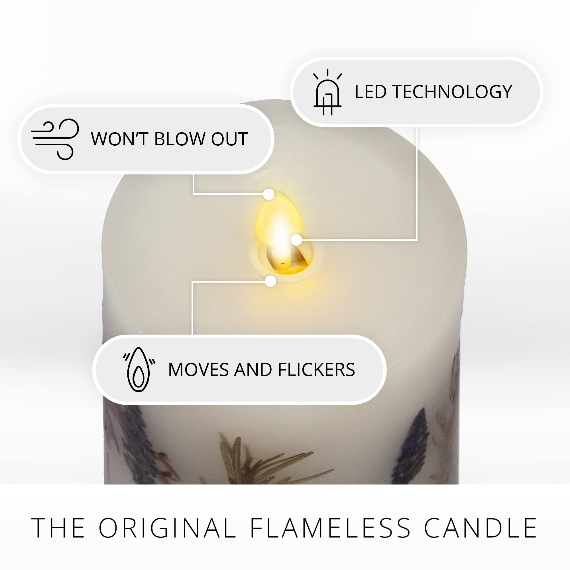 Luminara Candela artificiale realistica a forma di fiamma mobile con inclusione di lavanda e rosmarino, luci LED a batteria a forma di fiamma mobile, pronta per il telecomando, venduto separatamente