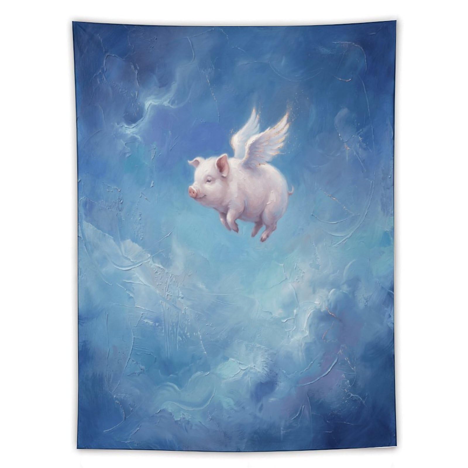 W7C8U2X3 Flying Pig Blue Sky Wall Tapestry, Naive Art, Dorm Room