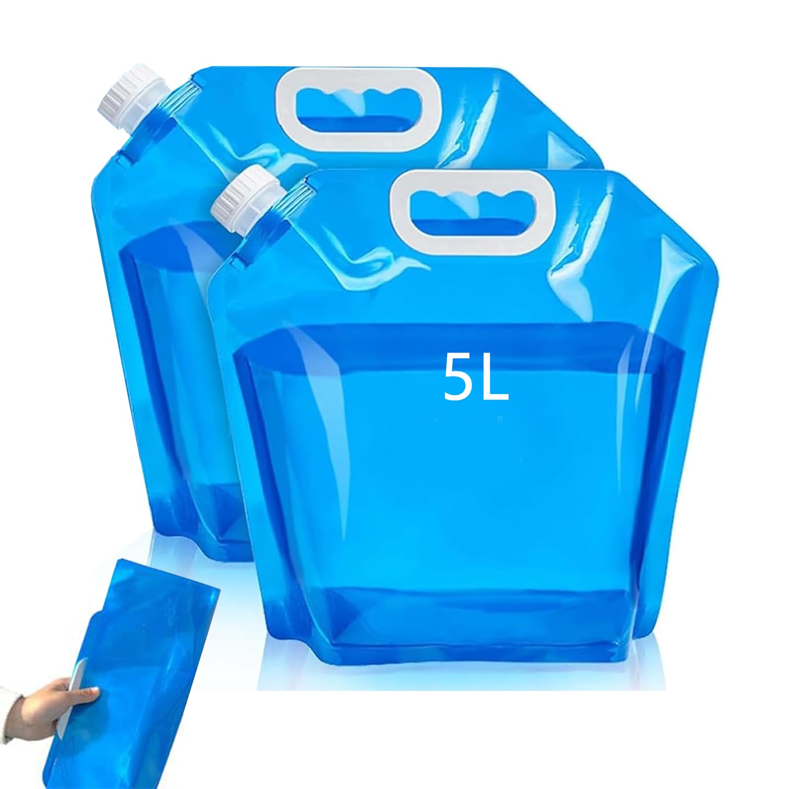 ToqoGeri 2 Pcs Camping Wasserkanister, 5L Collapsible Water Container, Folding Water Container, Outdoor Folding Water Bag Car Water Carrier Container Portable for Camping, Hiking, Picnics, BBQ