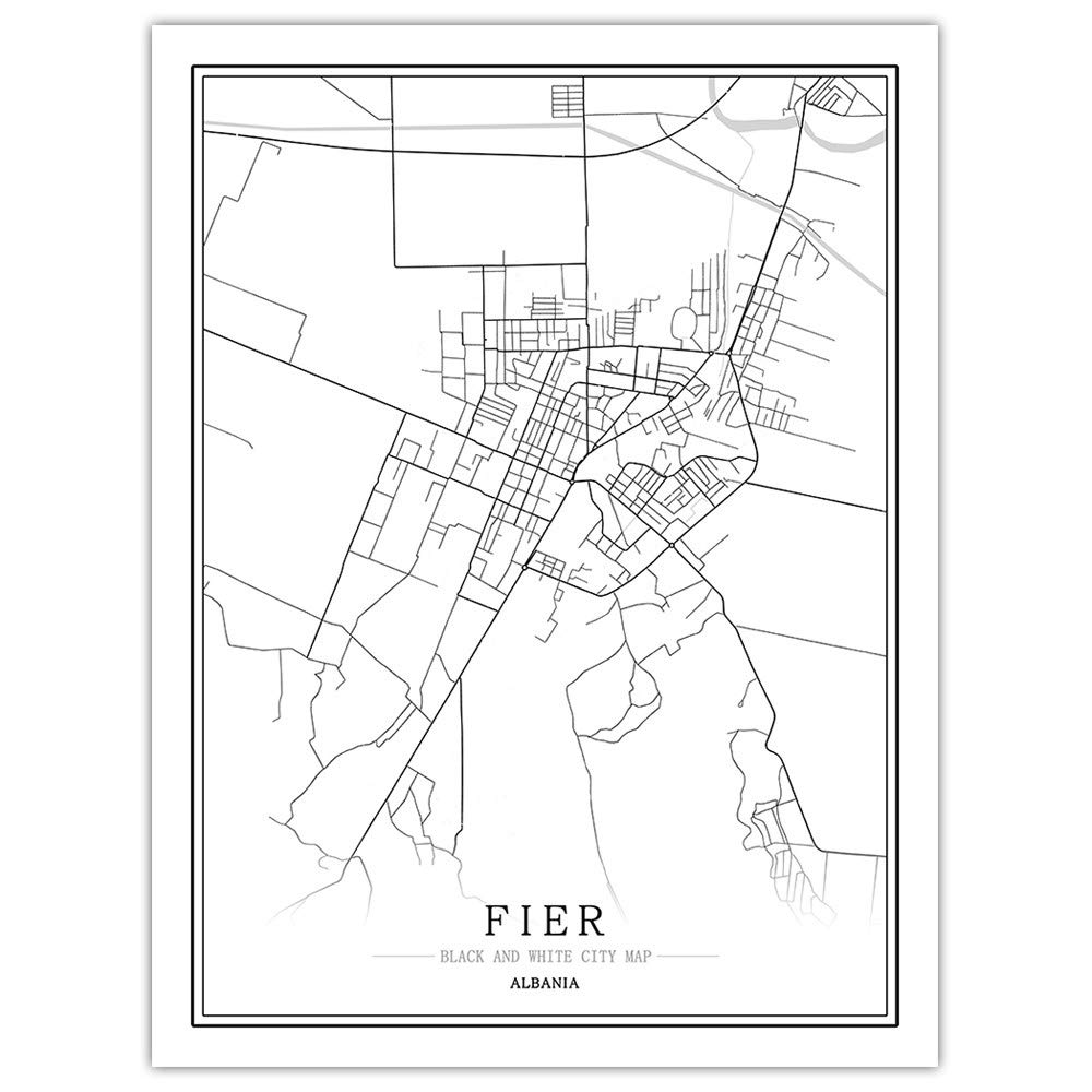 Affiche carte d'Albanie peinture sur toile noir et blanc deco interieur maison 70x100