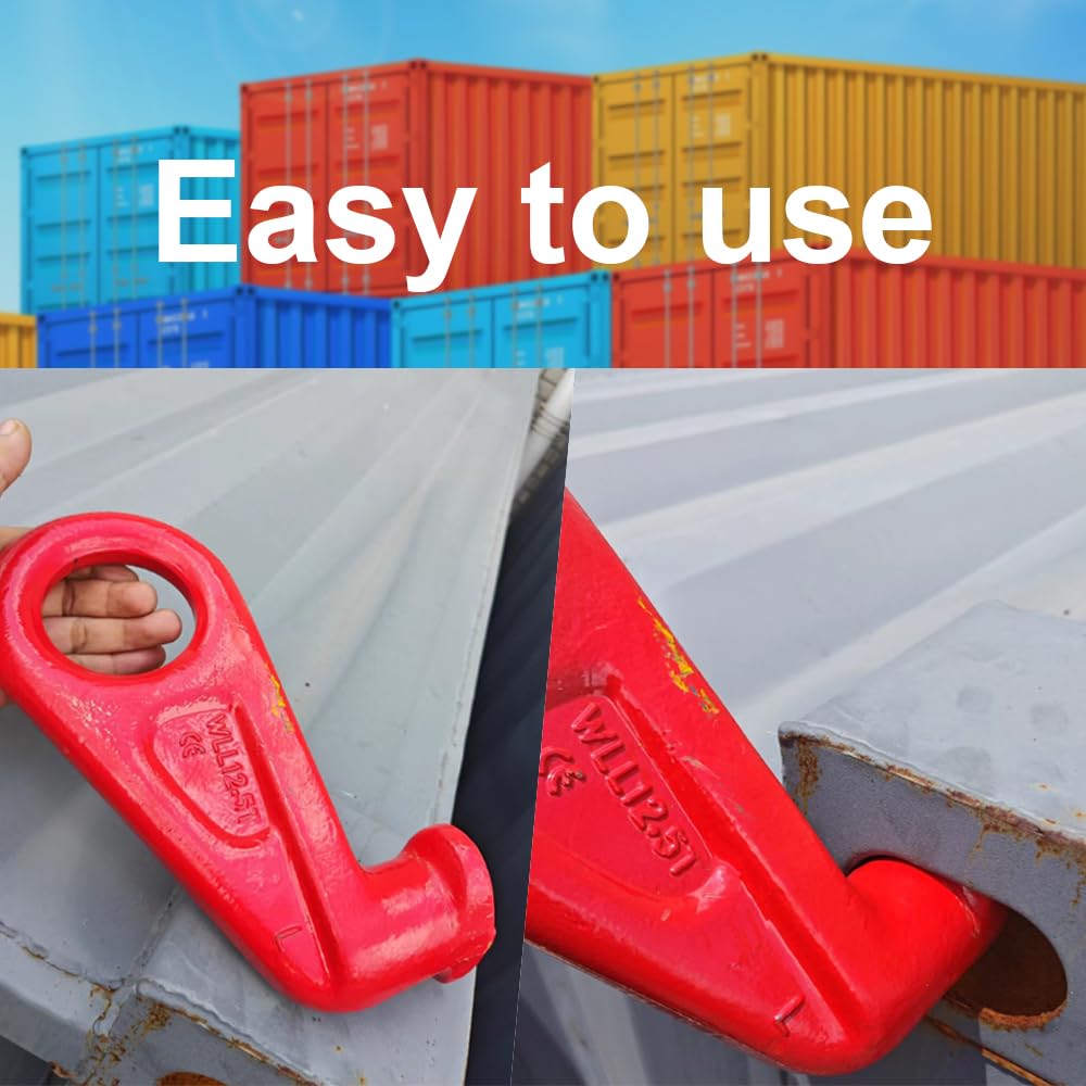 Ganci di sollevamento per container da mare, con limite di carico di lavoro 12,5 t, gancio di sollevamento in lega di acciaio a 45° (1 sinistro e 1 destro)