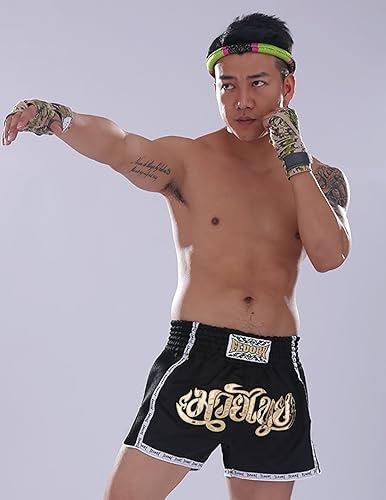 Miniatura 4 de Fluory - Pantalones cortos de lucha para muay thai, shorts de MMA, ropa de entrenamiento para lucha en jaula, grappling, artes marciales, kickboxing
