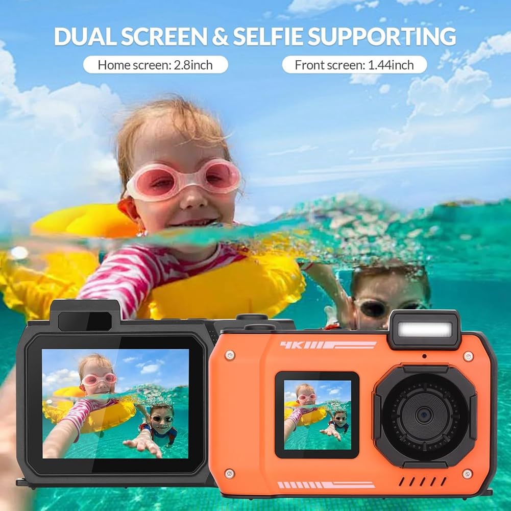 Cámara Subacuática 4K de 33 Pies, Cámara Impermeable con Pantallas Duales, Cámara Digital de 48 MP con Enfoque Automático para Hacer Snorkel