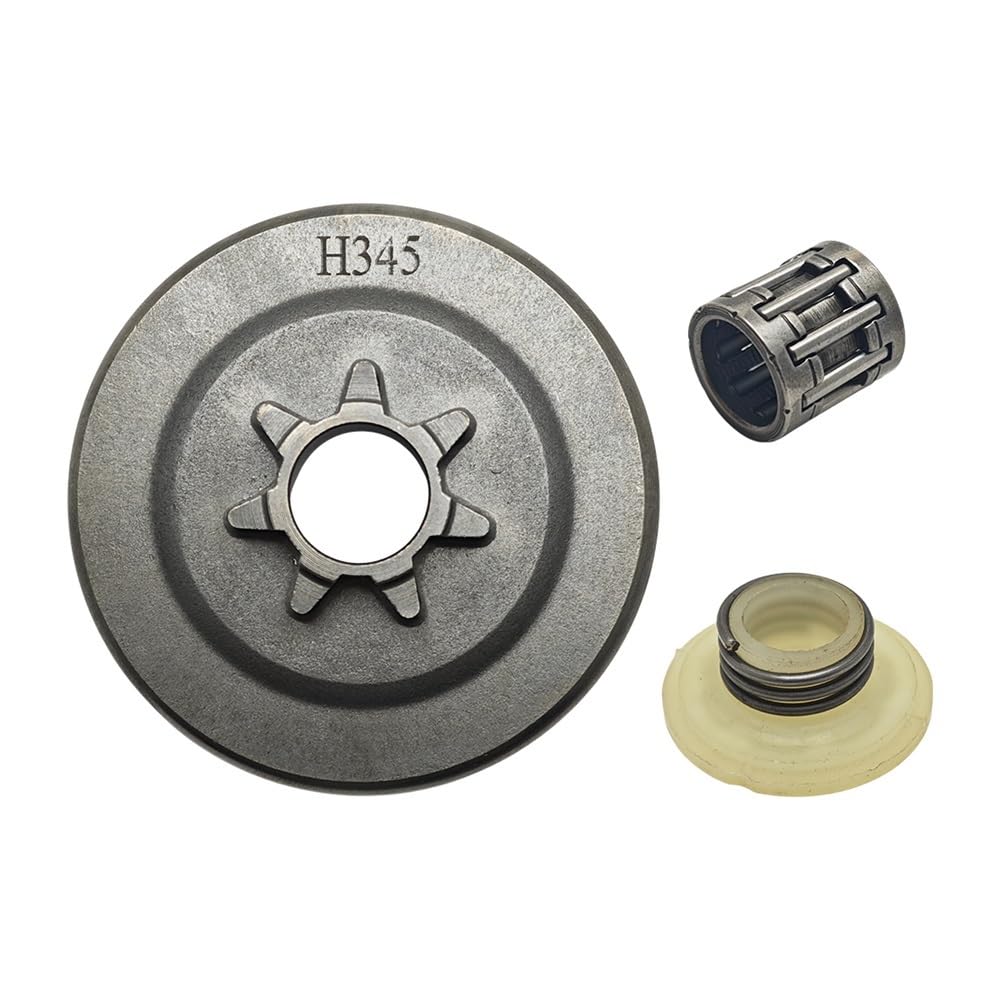 Kit de piñón y Engranaje helicoidal con cojinete de Agujas y Tambor de Embrague, Compatible con motosierras 340, 345, 350, EPA, 445, 445E y 450E.