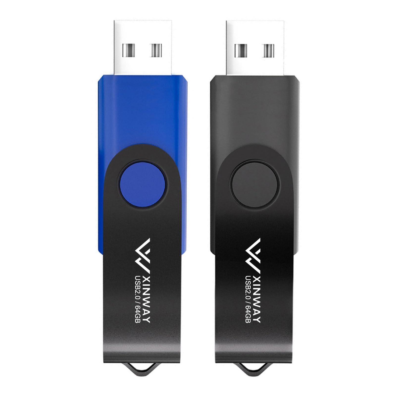 64GB USB 2.0 Flash Drives Thumb Drive Memory Stick Jump Drive Swivel Design, (2 Pack Five Colors: Black Blue)