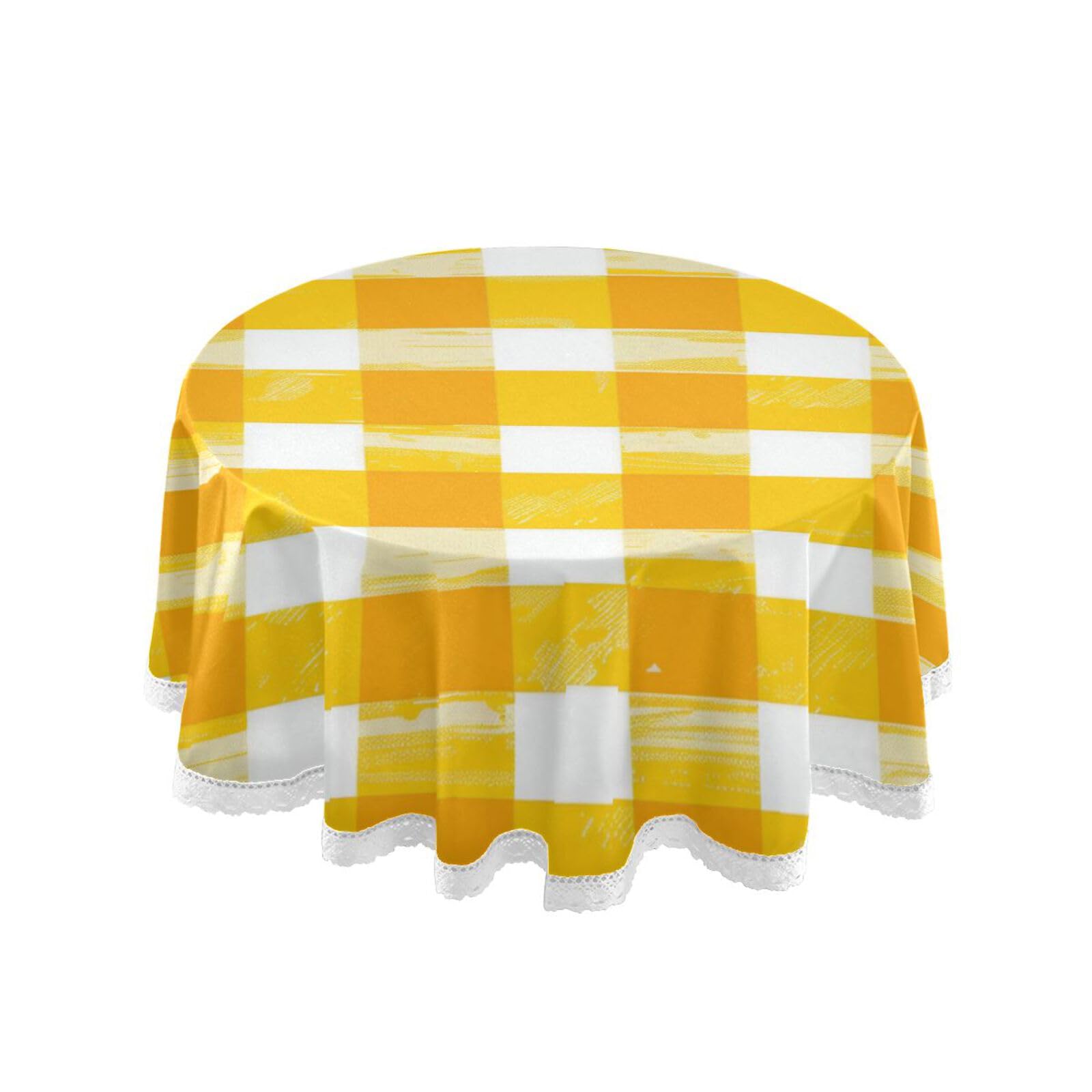 Nappe à carreaux jaune safari 152 cm en tissu lavable pour table de salle à manger