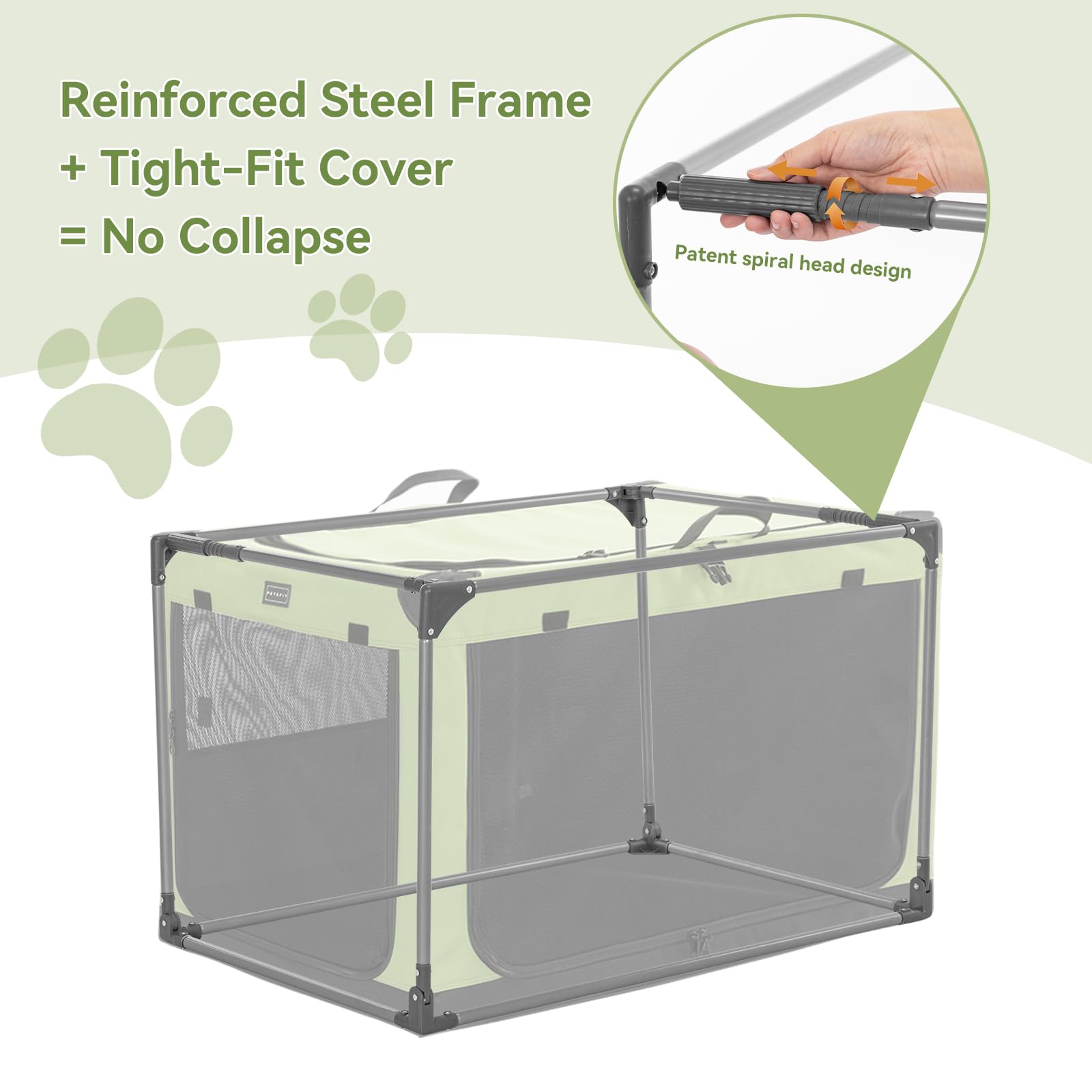 Petsfit Foldable Soft Dog Crate Medium - Portable Travel Crate for for Outdoor & Camping with Lockable Zippers, 360° Ventilation for Dogs up to 20kg - Green