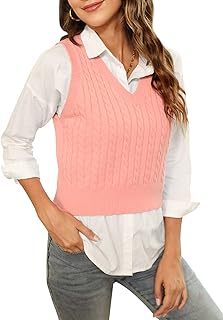 HOCOSIT Women's Knited V-Neck Vest Argyle Plaid Preppy Style Sleeveless Pullover Crop Sweater Vest