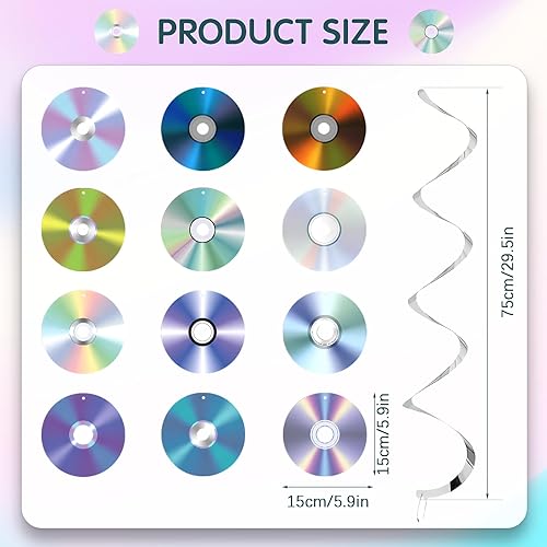 Miniatura 2 de 24 espirales colgantes de fiesta de los años 90, decoración retro de CD con temática de música, serpentinas de techo para fiestas de cumpleaños de