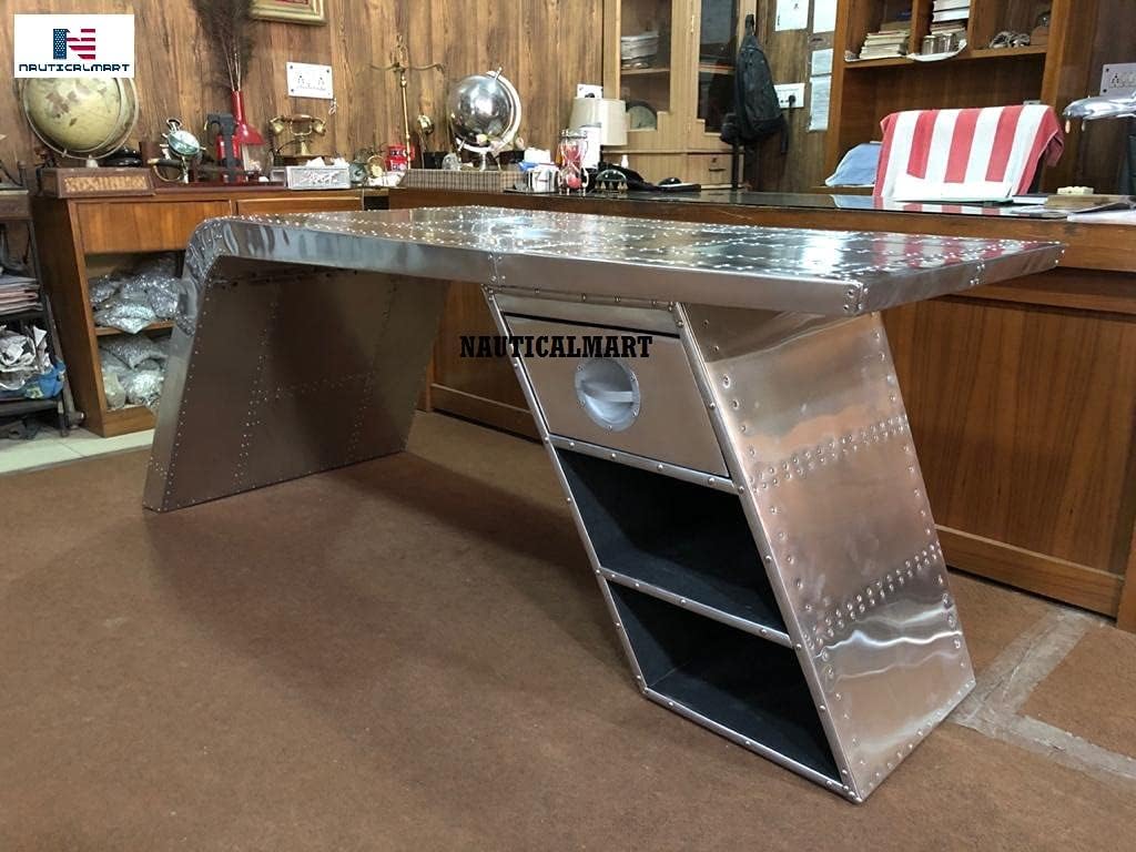 Nautical-Mart Aviator Wing Desk Aluminium Table Aviator Furniture (Right, 68 Inches)