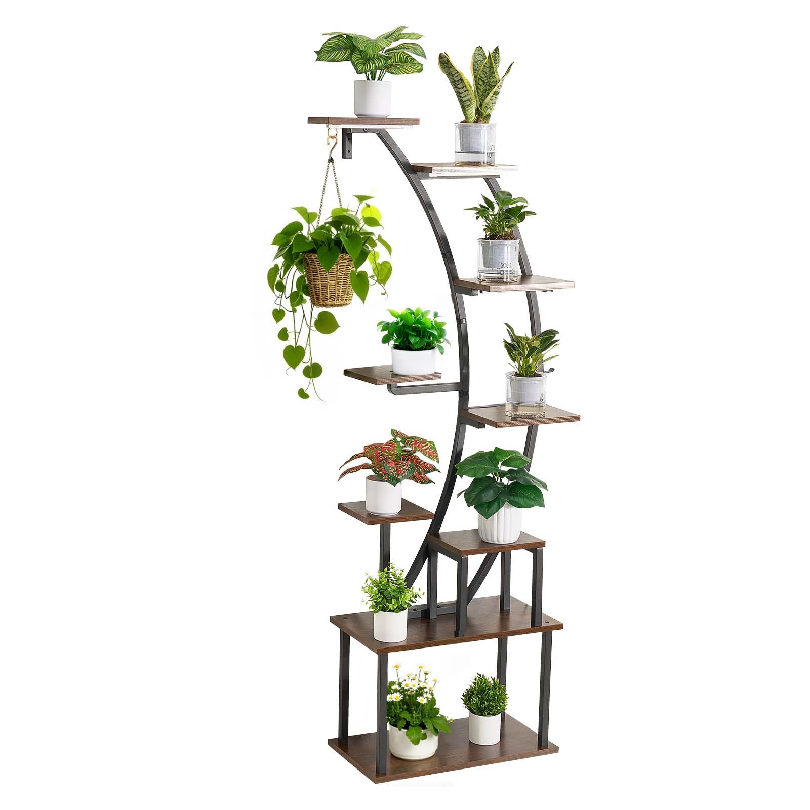 VEVOR Scaffale per Piante Moderno con Luci di Crescita, Scaffale Illuminato per Piante a 9 Livelli Alto 1600 mm, Supporto Angolato in Metallo, 3 Timer e 10 Livelli di Luminosità, Espositore per Fiori