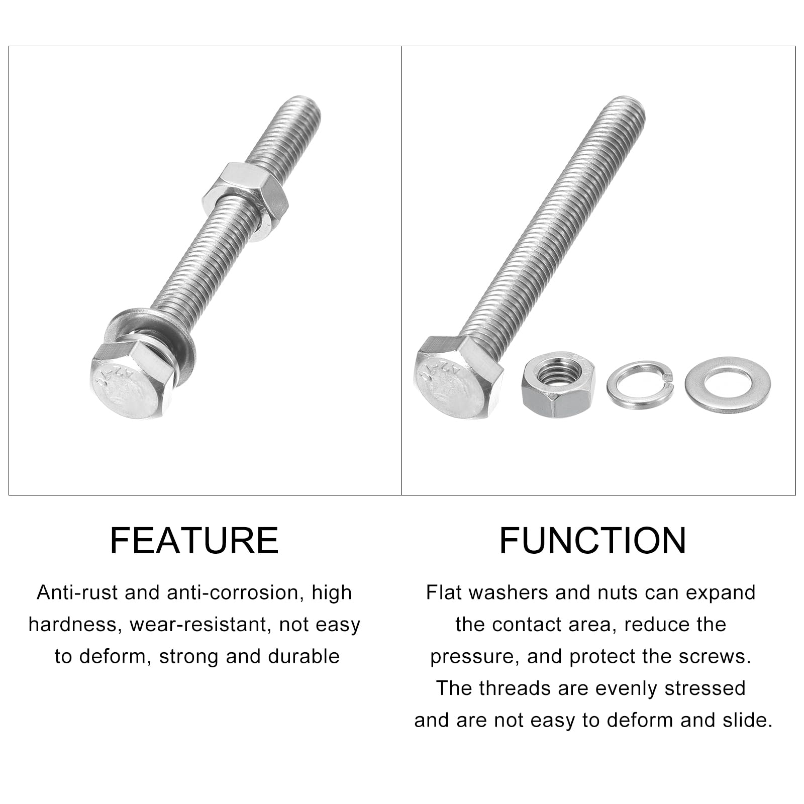 METALLIXITY Hex Head Screws Bolts, Nuts, Flat & Lock Washers Kits (M8-1.25x70mm) 4 Set - Image 4