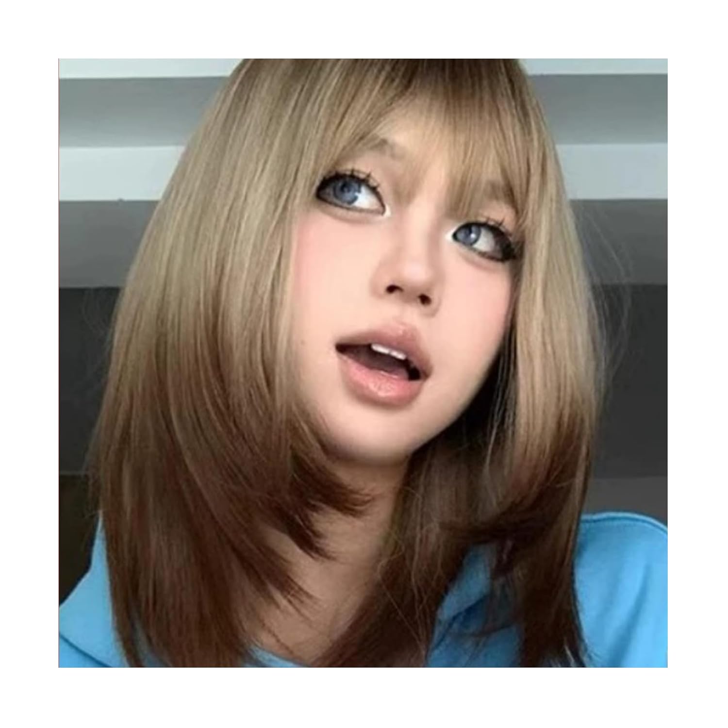 Elegant 1pcs,wig Matte Bangs Medium Length Wig Set 35cm/14in Gradient Color Natural and real Elegant 1pcs,wig Matte Bangs Medium Length Wig Set 35cm/14in Gradient Color Natural and real