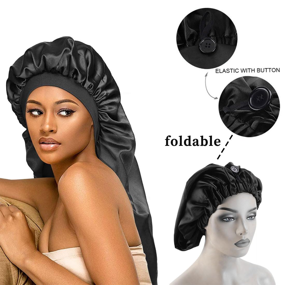 Nodcows Lange Satin Schlafmütze – Seidenhaube Zum Schlafen, Haarschutz Für Lange Haare