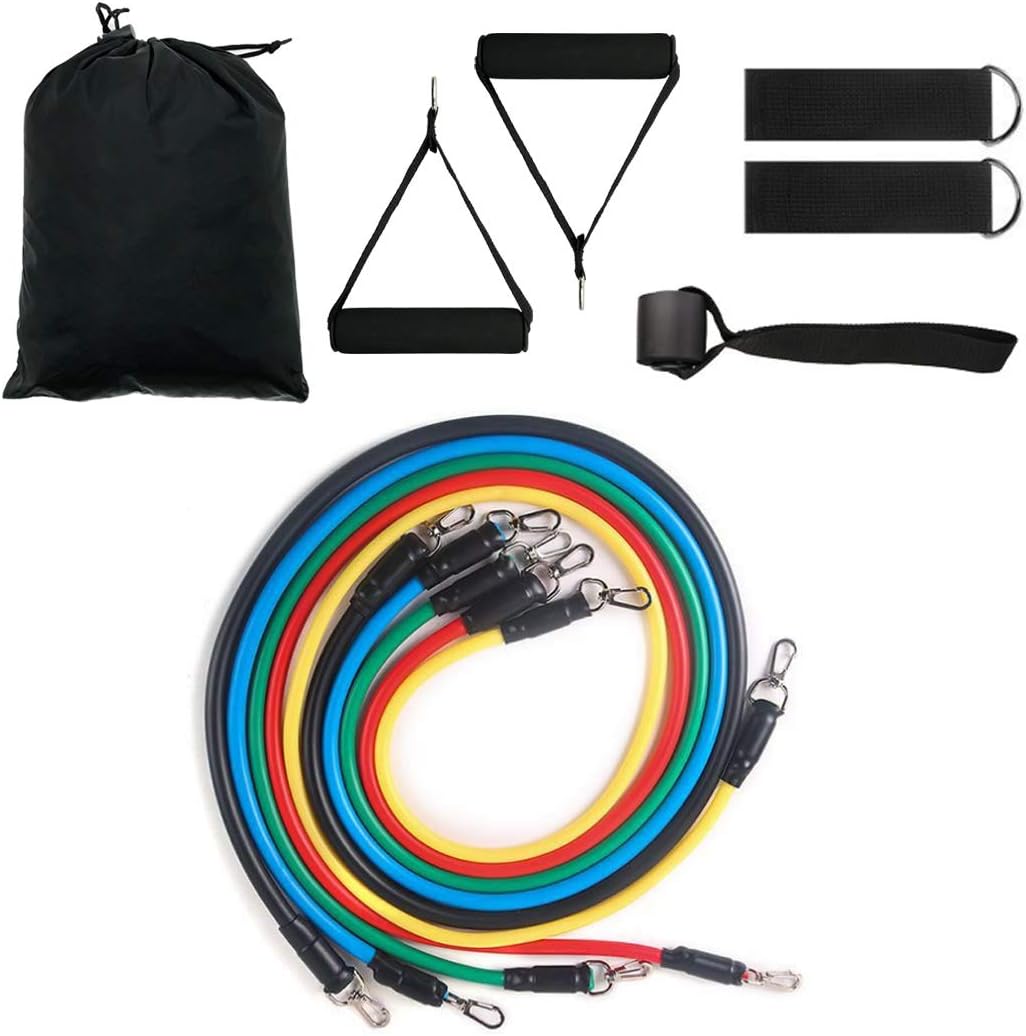 HOLYLUCK Perfect Set of Resistance Bands Exercise Bands 5pcs, 11pcs,16pcs Including Door Anchor Ankle Straps Exercise Chart and Resistance Band Packed in Portable Pouch