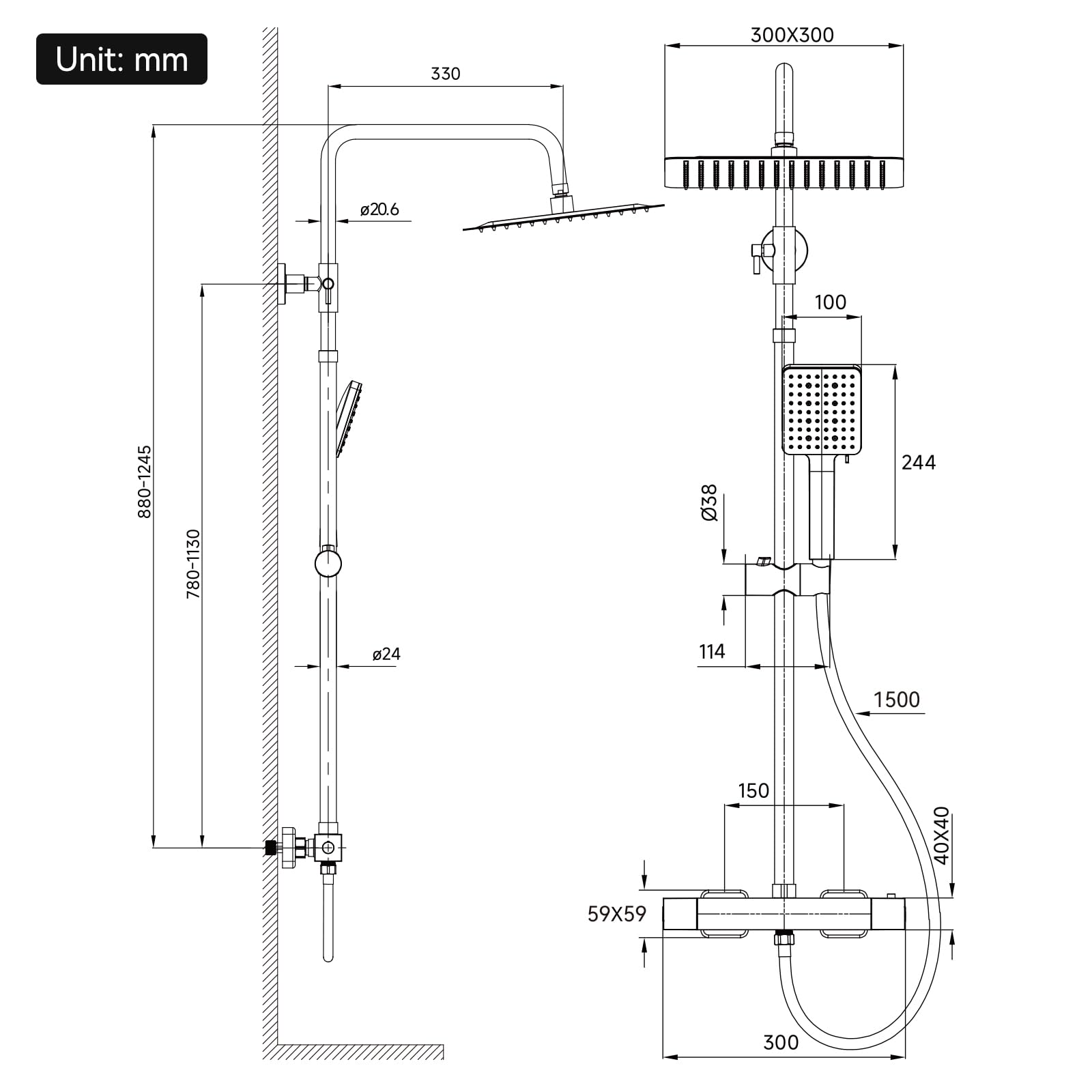 Auralum Colonna Doccia Termostatica con Soffione Doccia Acciaio Inox 30cm