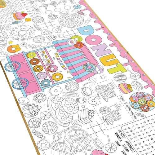 Donut Giant Coloring Poster Candyland Large Versatile Activity Drawing Paper Coloring Tablecloth DIY Dessert Theme Game Poster Table Cover Art Craft Painting Mat Home Classroom Party Supplies