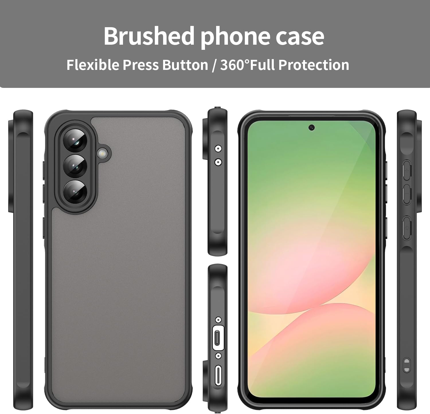 USTIYA FG Capa para Samsung Galaxy A56 5G Case Matte Acrílico Uso Resistente Protetora de Câmera Capinha Acessórios para Celular com Cordão Preto