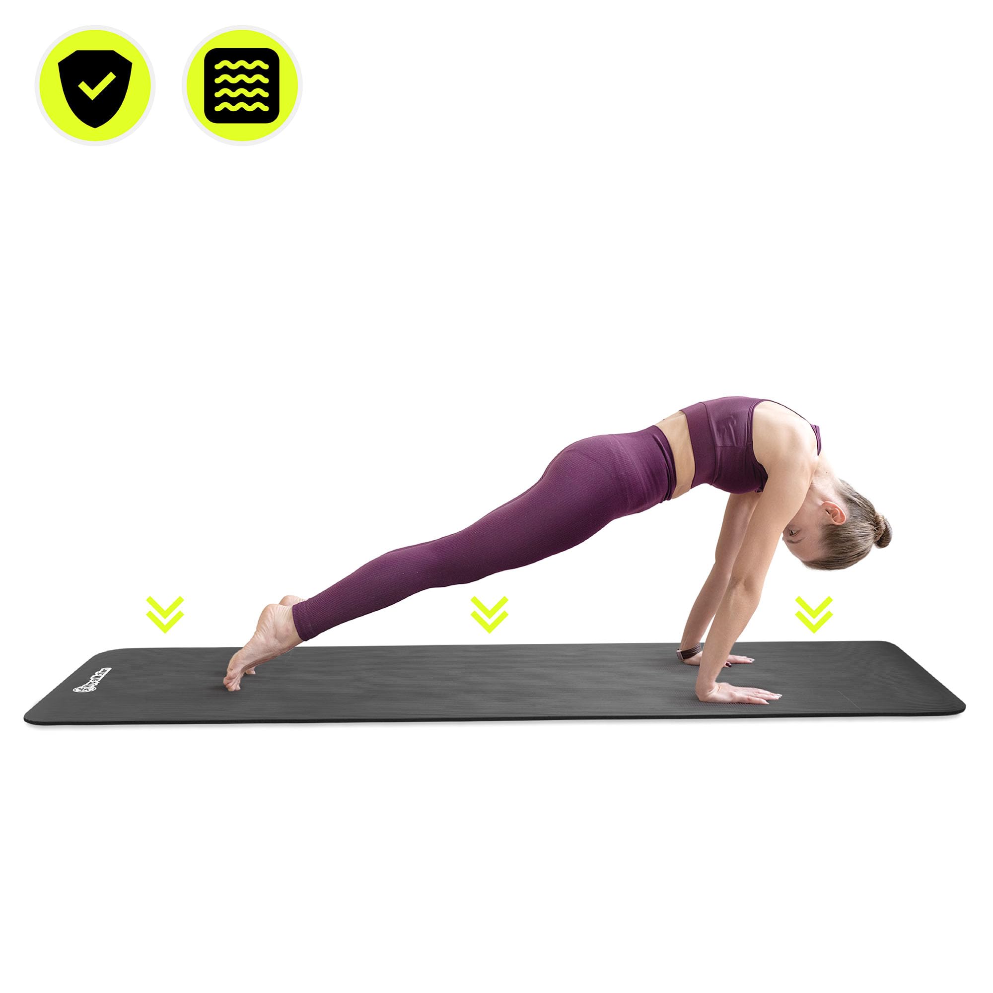 HyperMotion Mata do Ćwiczeń Fitness i Jogi NBR 183x61x0,8 cm Czarna, Antypoślizgowa, 8 mm, z Paskiem do Ćwiczeń i Przenoszenia, do Jogi, Pilatesu i Stretchingu