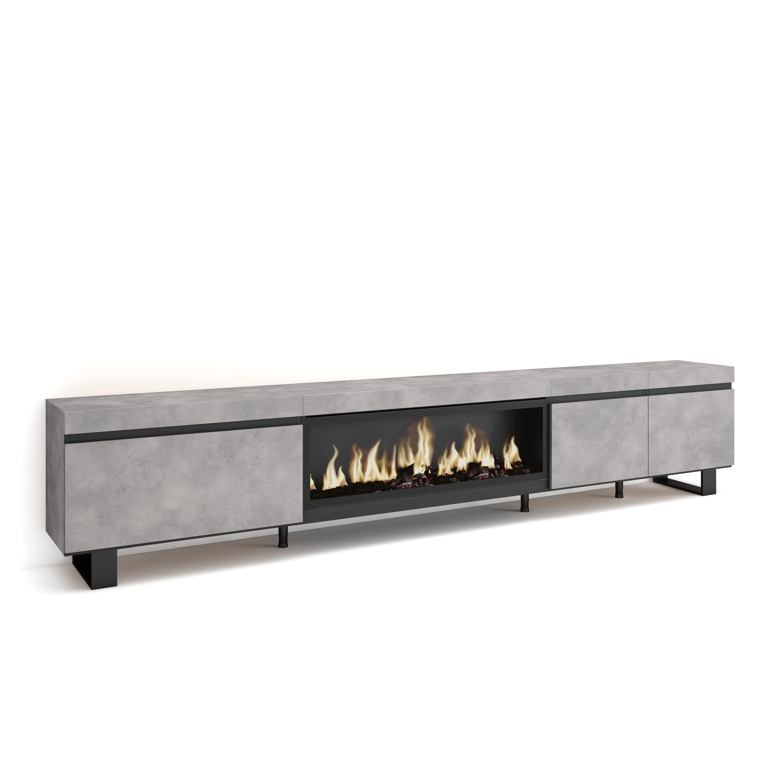 Skraut Home | Mueble TV | Televisión | Muebles de salón, almacenaje | 288x57x35 cm | para TV Gran Formato | Chimenea eléctrica XXL | Diseño Industrial | Estilo Moderno | Cemento