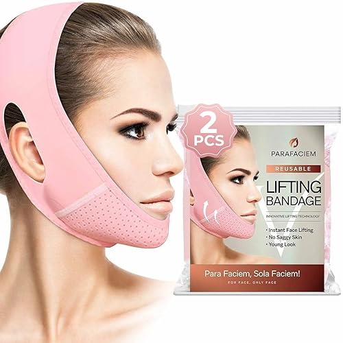 ParaFaciem Máscara facial reutilizable en V para adelgazar (2 unidades) - Reductor de barbilla doble - Cinturón de elevación facial para máscara de