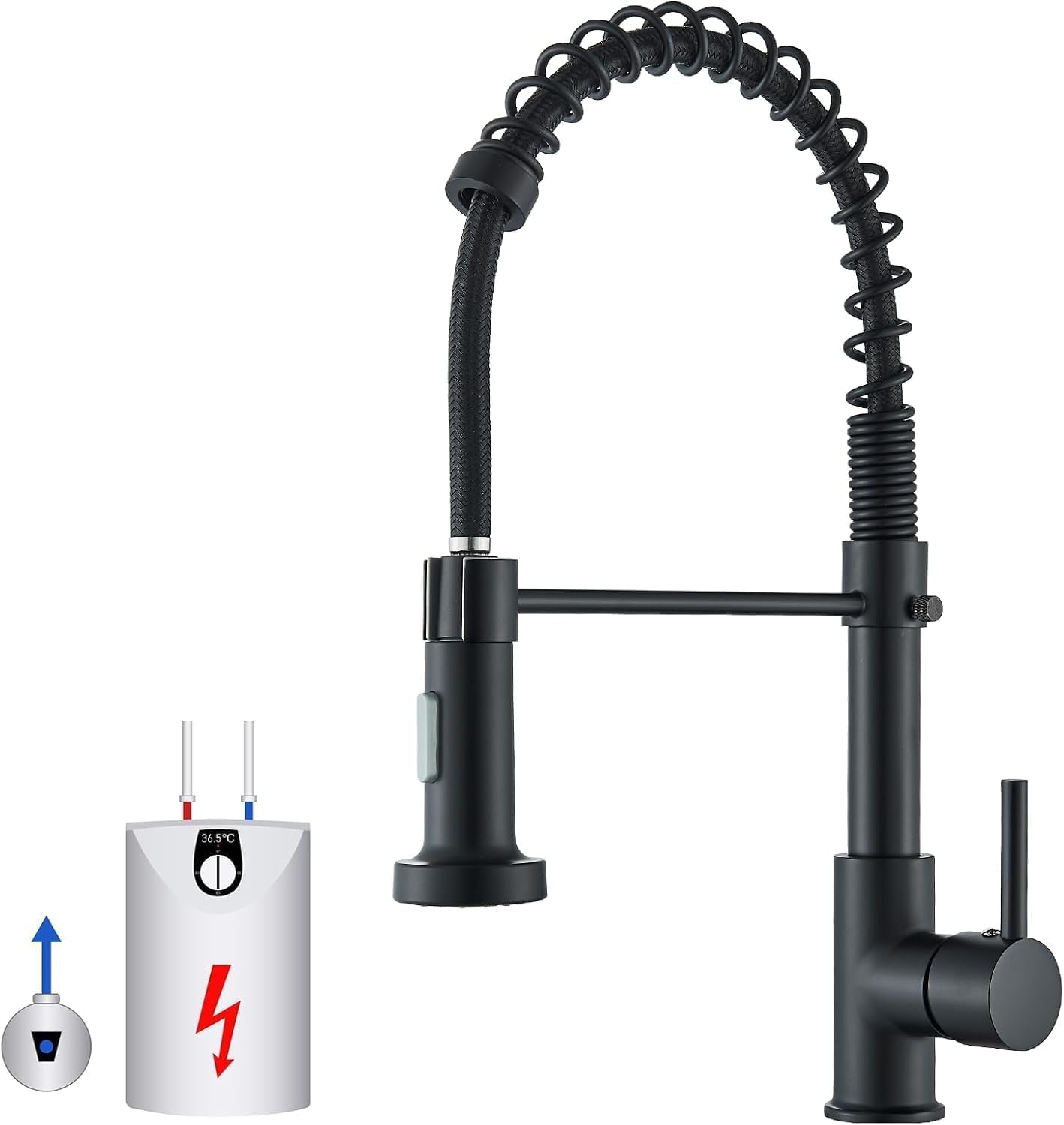 Wasserhahn Küche Niederdruck Schwarz Küchenarmatur Niederdruckarmatur mit 2 Sprühfunktionen 360° Drehbar mit 3 Schläuche Kaltem und Heißem Wasser Vorhanden