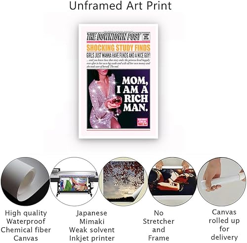 Miniatura 5 de Lienzo decorativo moderno con texto en inglés "Mom I Am A Rich Man", póster divertido del centro de la ciudad, decoración de habitación indie, arte