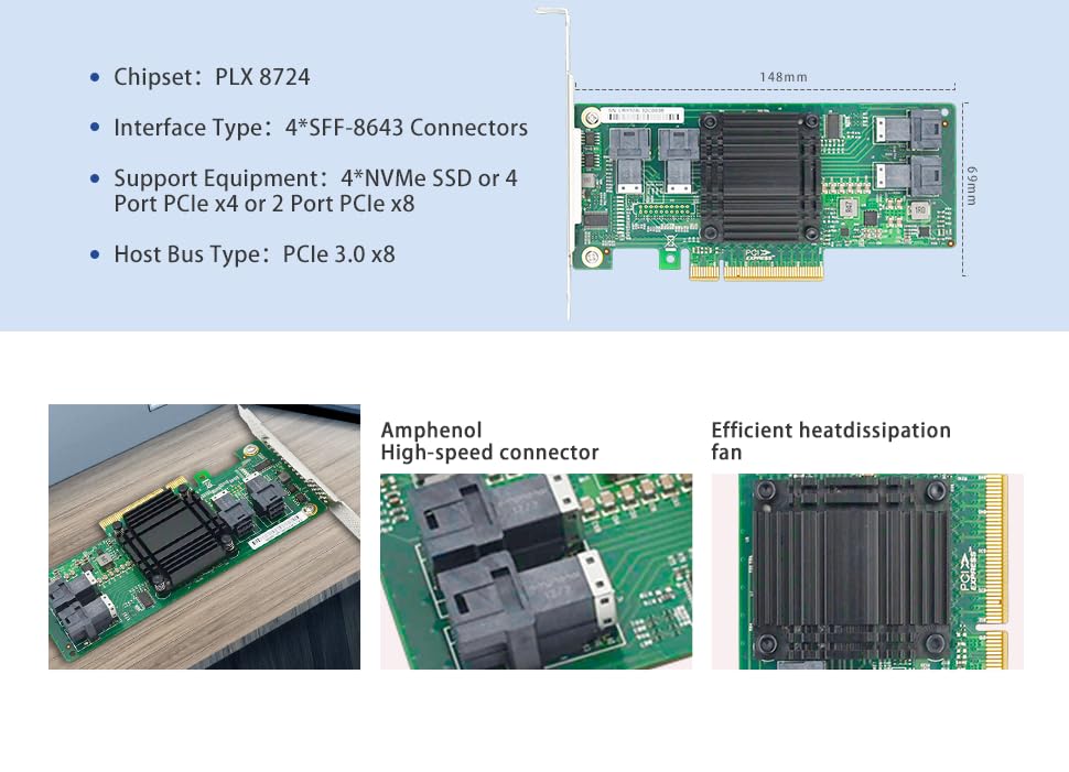Amazon.com: PCIe 3.0 x8 to 4-Port U.2 NVMe SFF-8643 Switch Adapter