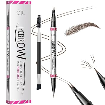 Eyebrow Pen - Eyebrow Pencils for Women, W3W Dual-Ended Microblading Eyebrow Pen, Micro-Fork-Tip + Ultra-Fine Brush Tip, Waterproof Smudge-Proof, Create Natural Hair-Like Brows Brown