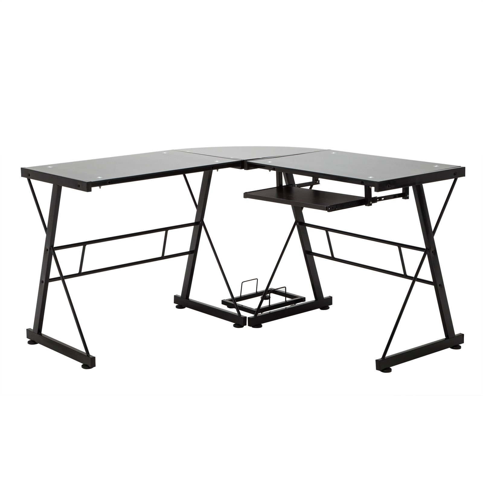 NRG Corner Desk Computer Home Office Desks PC Glass L-Shape Laptop Table Workstation Black