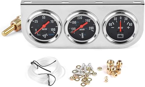 2 "2.047 in Panel cromado 3 en 1 medidor de coche presión de aceite Fahrenheit temperatura agua amperímetro triple calibre kit set negro cara
