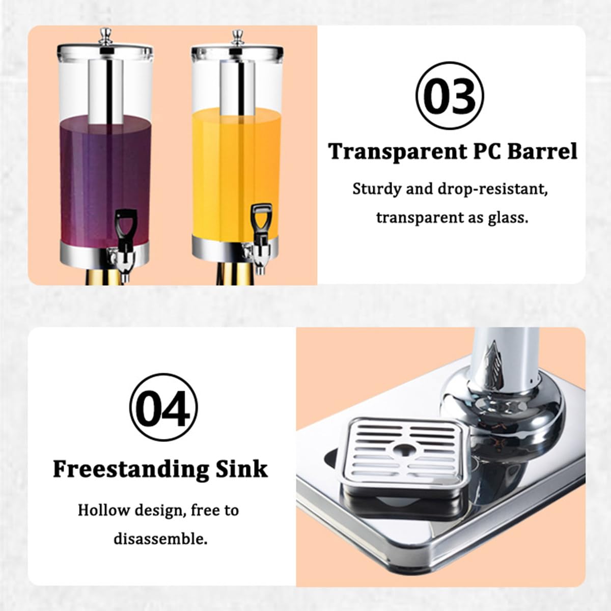 Dispensador de zumo con grifo de acero inoxidable, recipiente de bebidas para cócteles, agua, té y café, ideal para fiestas y picnics, compatible con cubitos de hielo