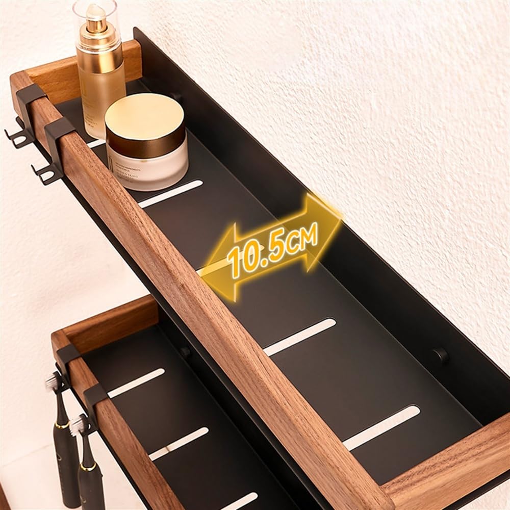 Mensole Bagno Portaoggetti da doccia for l'arredo del bagno con doccia interna, organizer rettangolare da parete con corrimano in legno e porta spazzolino Porta Shampoo Doccia(Natural,40cm)