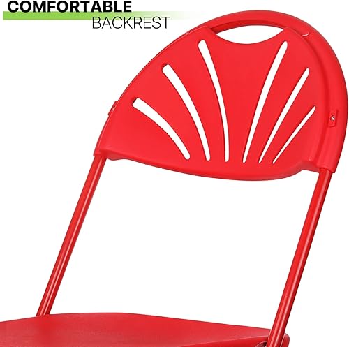 Miniatura 6 de Magshion Juego de 10 sillas plegables de plástico cómodas para interiores y exteriores silla plegable ligera de 250 libras color rojo
