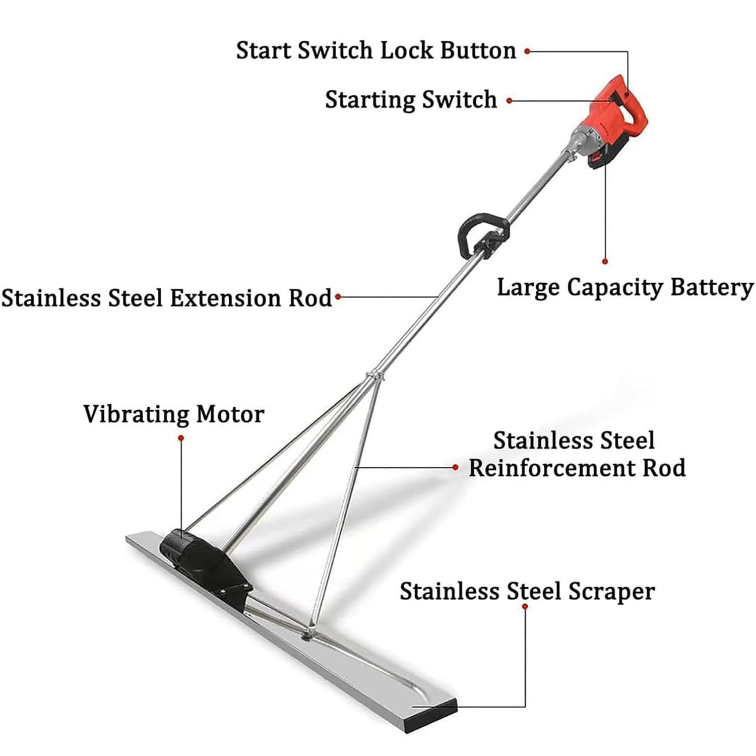 Vibrador de hormigón eléctrico, Herramienta vibradora de Acabado de hormigón con Regla eléctrica de 6000 RPM, máquina aplanadora de Regla de Cemento con Cuchilla de 150 cm,1*Battery
