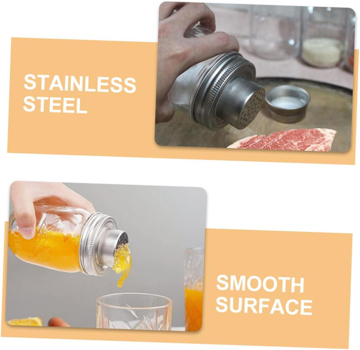 PartyKindom 10pcs Stainless Steel Jar Shaker Caps Versatile Cocktail Shaking Lids Convenient Spice Dispenser Flour Sifter for -term Use Easy to Clean and Design