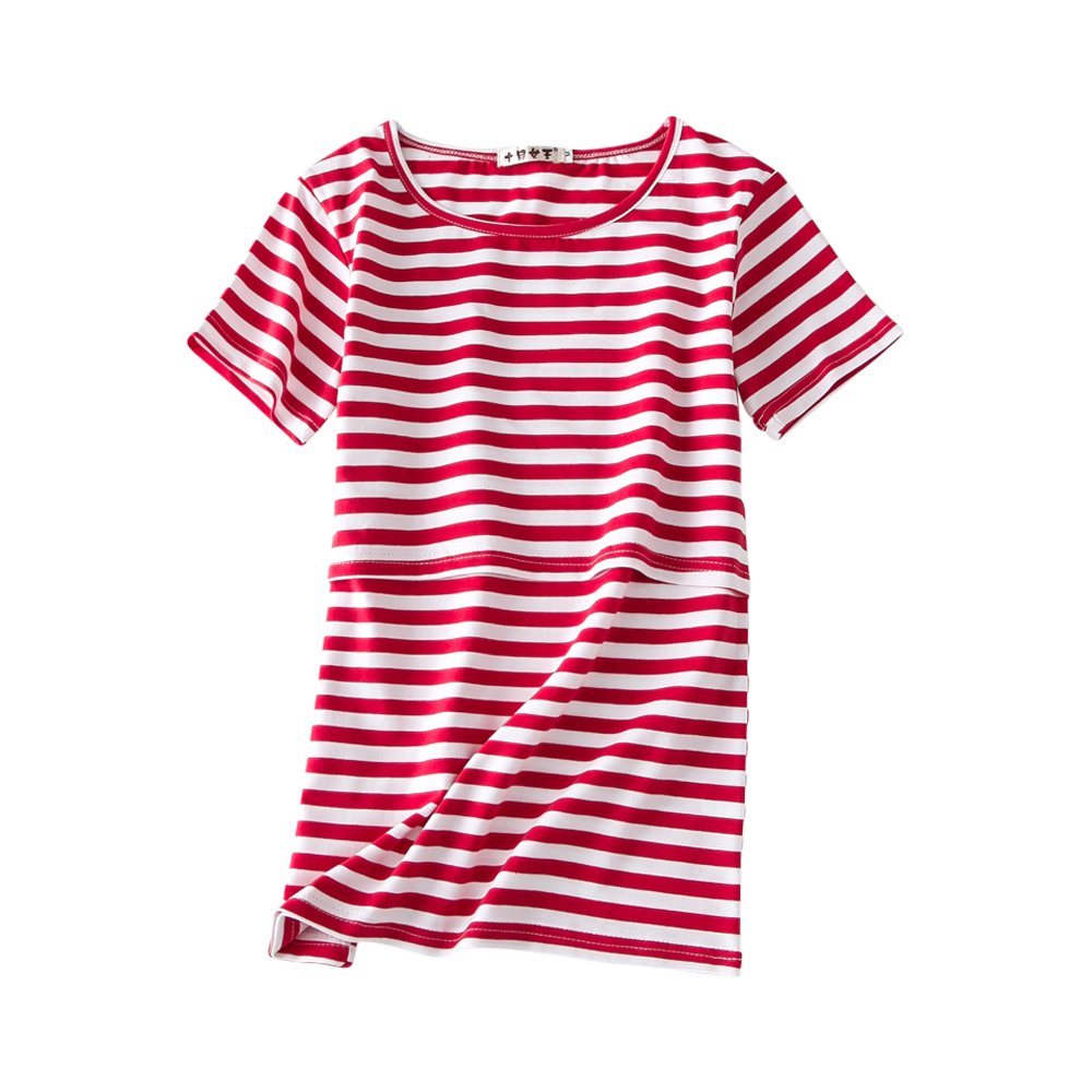 Central Chic Women's Red Stripe Maternity Breastfeeding Nursing Stripe Top Jumper T-Shirt S,M,L,Xl,Xxl (, X-Large)