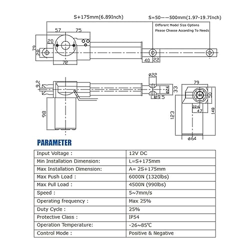Miniatura 4 de INTBUYING Motor de actuador lineal eléctrico de 8 pulgadas (7.874 in) Carrera 12 V CC, 1320 libras (6000N) con soporte de montaje Actuadores de
