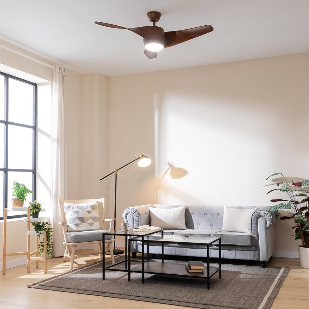Cecotec Ventilatore da Soffitto con Luce EnergySilence Aero 5290 BlackWood. Motore DC 40W, 3 pale 132cm, Lampada a LED 18W, 3 tonalità, Telecomando, Timer, 6 velocità, Estate/Inverno, Design elegante